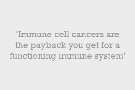 Immune cell cancers are the payback you get for a functioning immune system