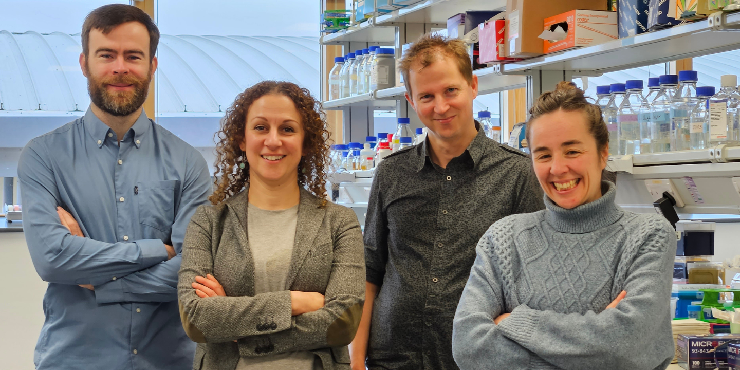 BBSRC Pioneer Award recipience. From left to righr: Ian McGough, Maria Christophorou, Jon Houseley and Teresa Rayon