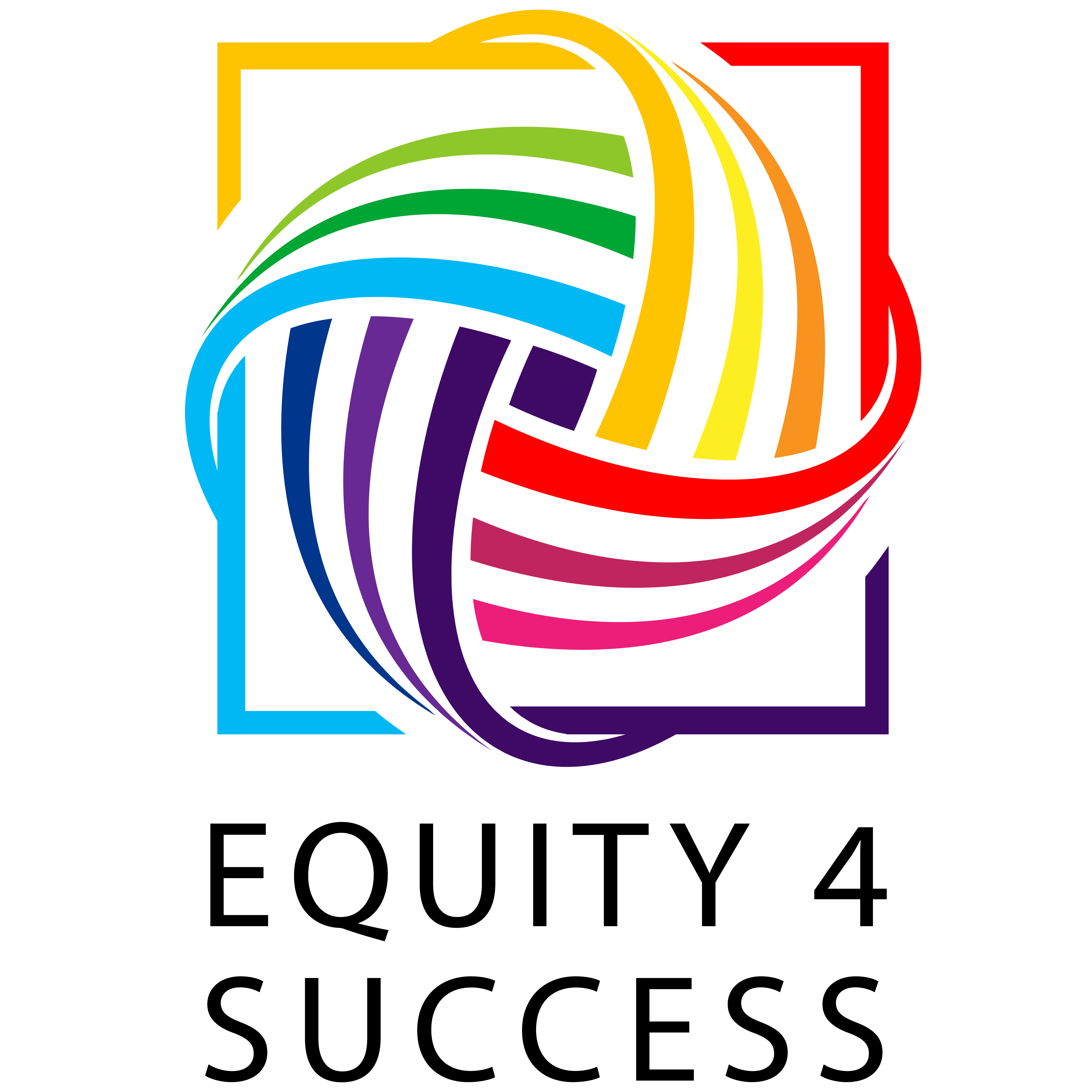 Colourful lines that come to make a circle above the words "equity 4 success"