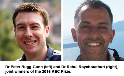2016 KEC Prize winners, Dr Peter Rugg-Gunn and Dr Rahul Roychoudhuri