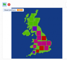 A student design for the Virus Fighter game. It shows a map of the UK, with several squares covering different regions.